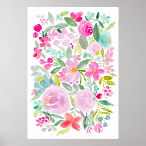 Modern spring chic pink purple floral watercolor poster