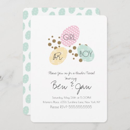 Modern Spring Eggs Gender Reveal Boy or Girl Invitation