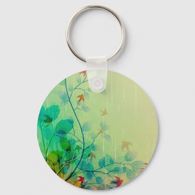Modern Spring Floral Abstract Art Keychain (Front)