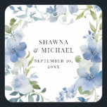 Modern Spring Floral Blue White Watercolor Wedding Square Sticker<br><div class="desc">WEDDING FAVOR STICKERS or envelope seals. Delicate light blue colored watercolor painted in a loose style, light dusty blue to navy flowers with sage green summer to early autumn foliage with the tiniest hints of moss green. A complete set of products are available for purchase in the collection. DESIGN: MSP0103...</div>