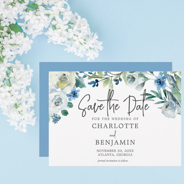 Modern Spring Floral Chic Blue Save The Date (Creator Uploaded)