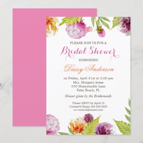 Modern Spring Floral Decor Wedding Bridal Shower 5x7 Paper Invitation Card