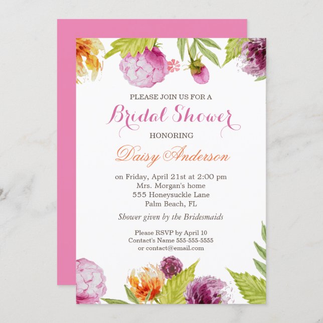 Modern Spring Floral Decor Wedding Bridal Shower Invitation (Front/Back)