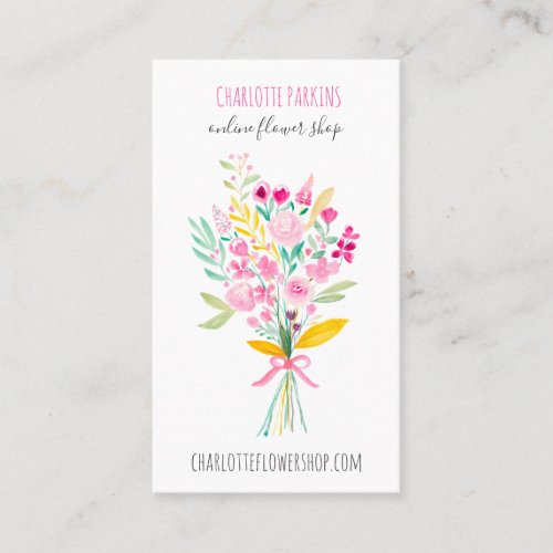 Modern spring floral watercolor bouquet flowers business card