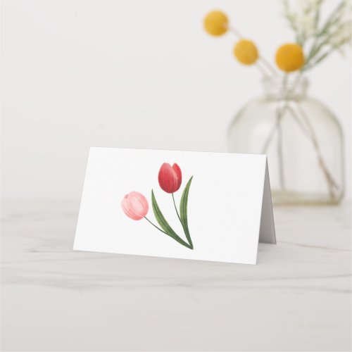 Modern Spring Flower Tulip Pink and Red Place Card