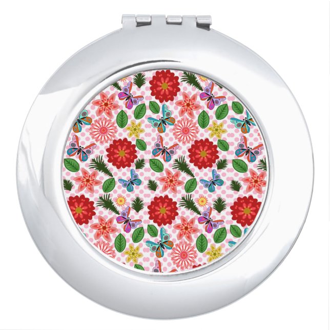 Modern Spring Garden Butterfly Floral  Compact Mirror (Front)