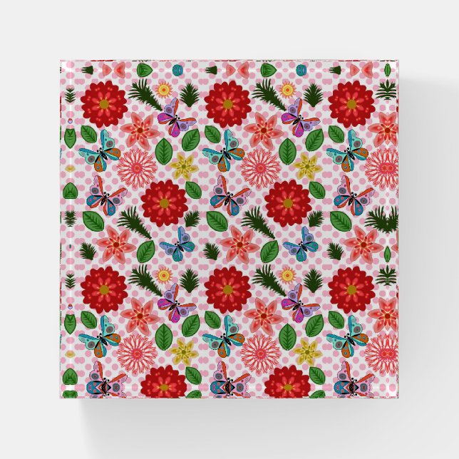 Modern Spring Garden Butterfly Floral  Paperweight (Front)