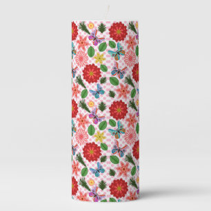 Modern Spring Garden Butterfly Floral Pillar Candle