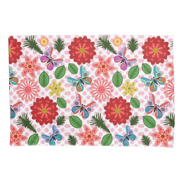 Modern Spring Garden Butterfly Floral  Pillow Case (Front)