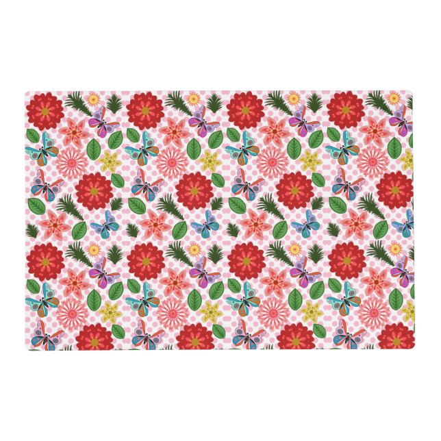 Modern Spring Garden Butterfly Floral  Placemat (Front)