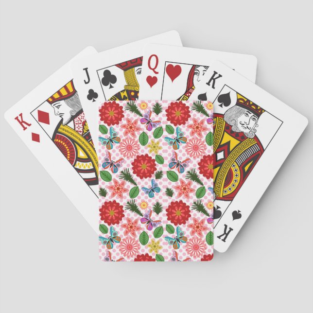 Modern Spring Garden Butterfly Floral  Poker Cards (Back)