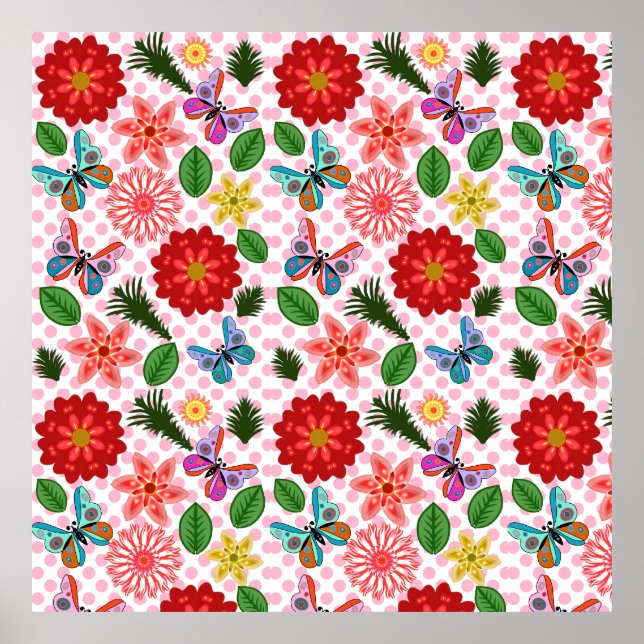 Modern Spring Garden Butterfly Floral  Poster (Front)