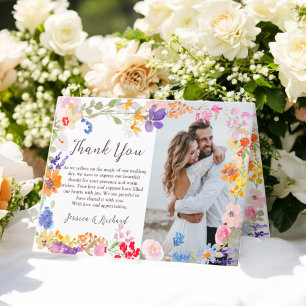 Modern spring garden wildflowers photos wedding letterpress thank you card