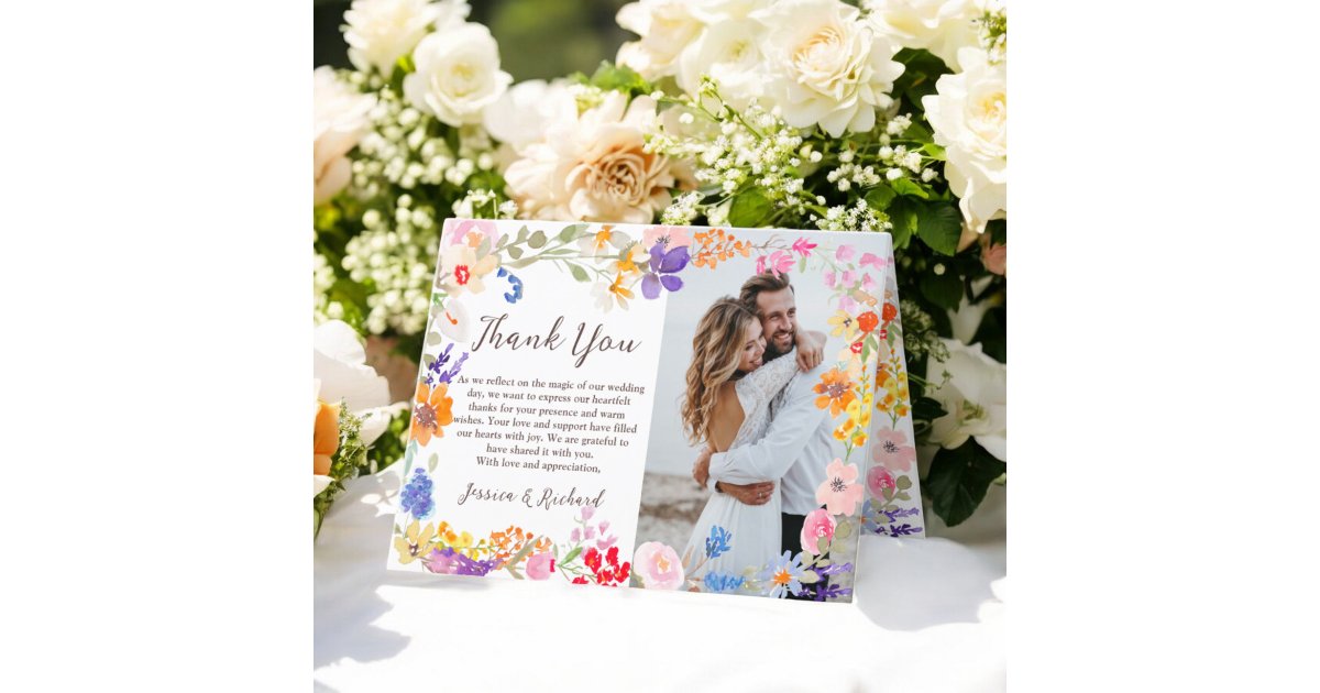 Modern spring garden wildflowers photos wedding thank you card | Zazzle