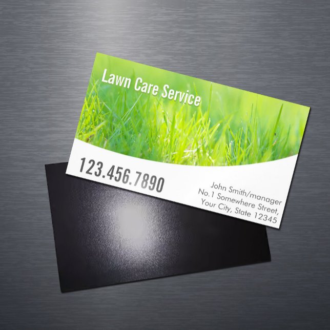 Modern Spring Green Lawn Care Business Card Magnet (Creator Uploaded)