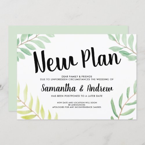 Modern spring greenery watercolor new plan wedding invitation