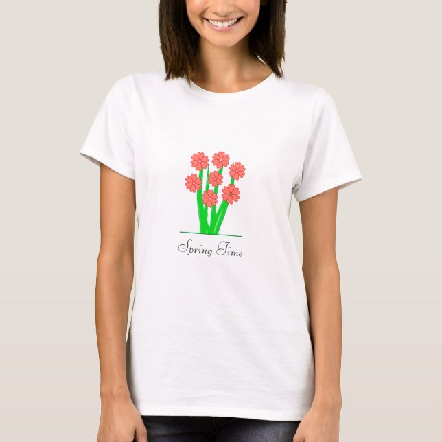 Modern Spring Heart Flowers T-Shirt (Front)