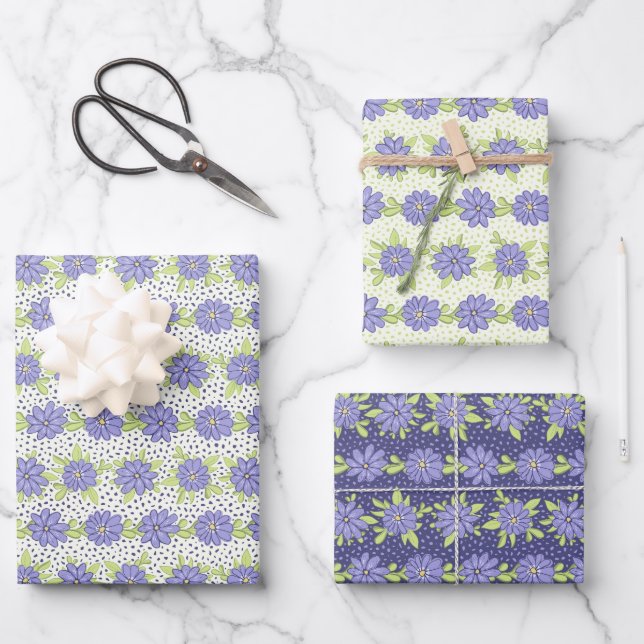Modern Spring Lilac Purple Flowers Floral Wrapping Paper Sheets (Front)