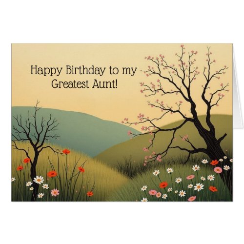 Modern Spring Meadow Birthday Card for Great Aunt