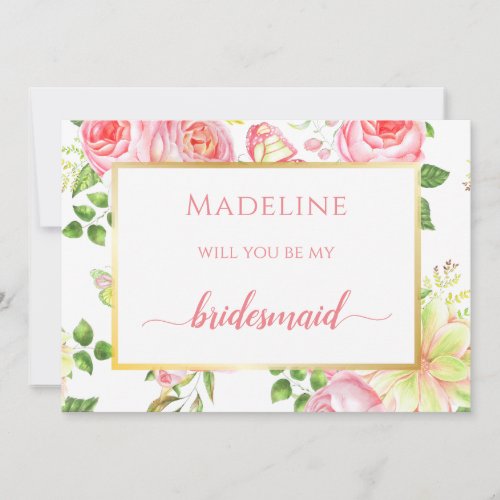 Modern Spring Pink Rose Digital Bridesmaid Card
