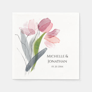 Modern Spring Pink Tulips Wedding Napkins