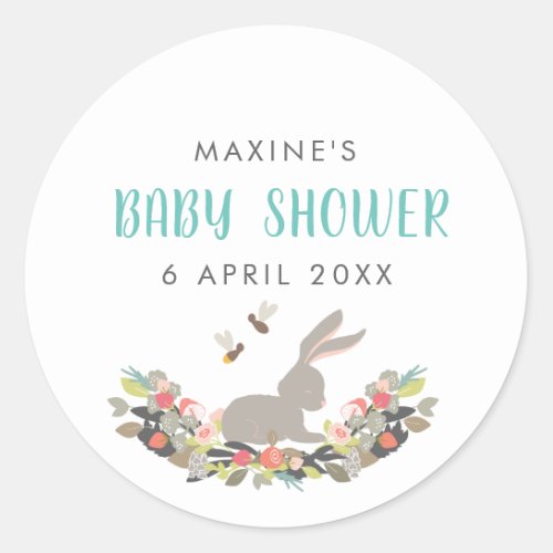 Modern Spring Rabbit Baby Shower Favor Classic Round Sticker