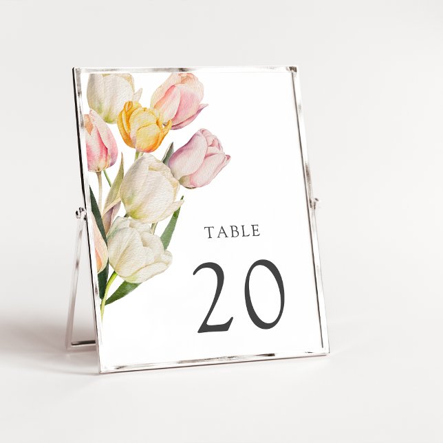 Modern Spring Table Number (Modern Spring Watercolor Tulips Table Number by Painted Paperie
)