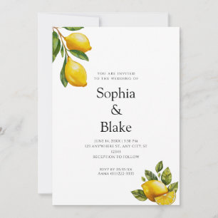 Modern Spring Themed Lemon Citrus White Wedding Invitation