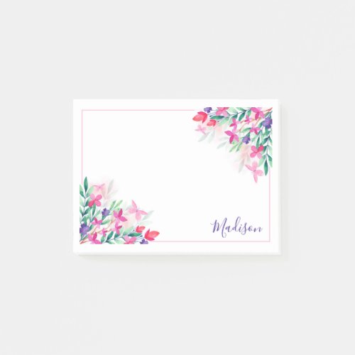 Modern Spring Watercolor Floral Personalized Name Post_it Notes