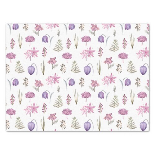 Modern Spring Watercolor Pink Purple Floral Tissue Paper