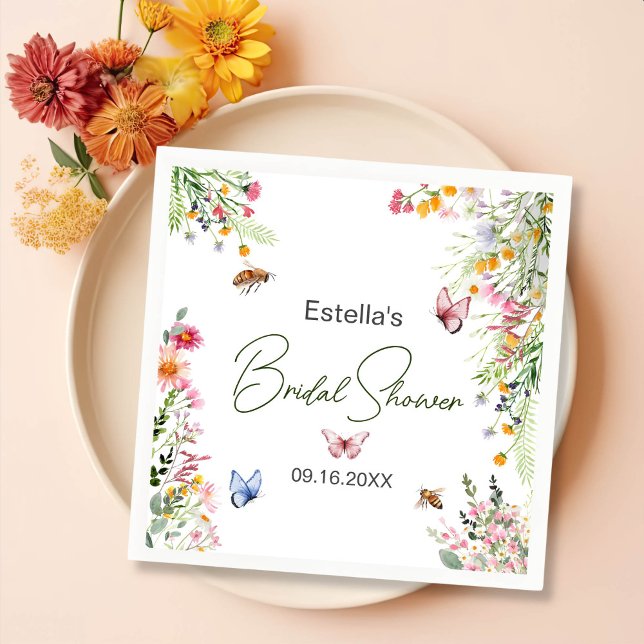 Modern Spring Wild Flowers Script Bridal Shower Napkins (Creator Uploaded)