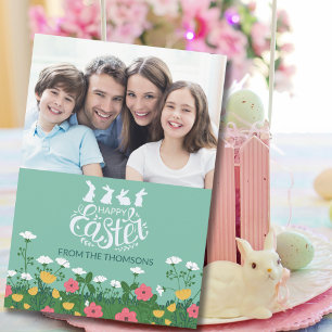 Modern Spring Wildflower Happy Easter Family Photo Holiday Card