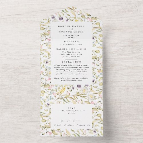 Modern Spring Wildflower Pampas Floral Wedding All In One Invitation