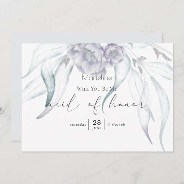 Modern Springtime Eucalyptus Matron of Honor Invit Invitation (Front/Back)