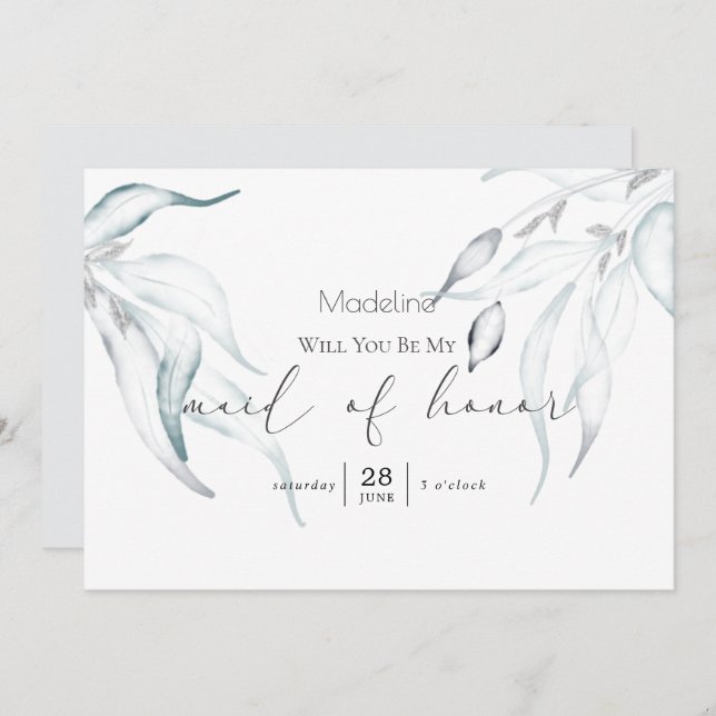 Modern Springtime Eucalyptus Matron of Honor Invit Invitation (Front/Back)