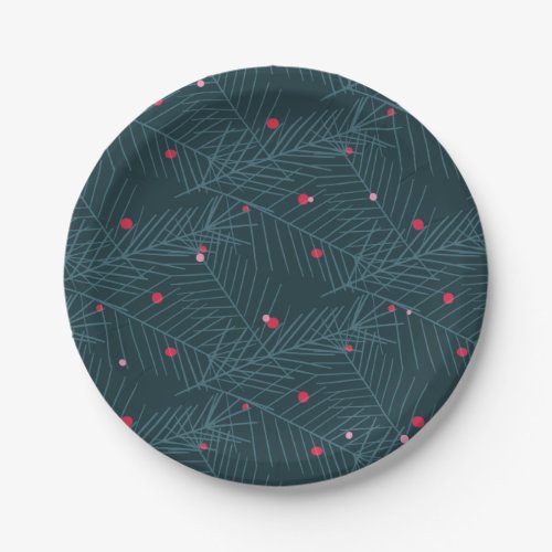 Modern Spruce Holiday Christmas Green Red Paper Plates