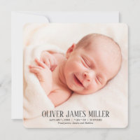 Modern Square Baby Birth Announcement Photo Card