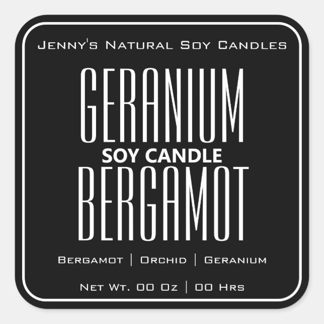 Modern Square Border Simple Black White Candles  Square Sticker (Front)