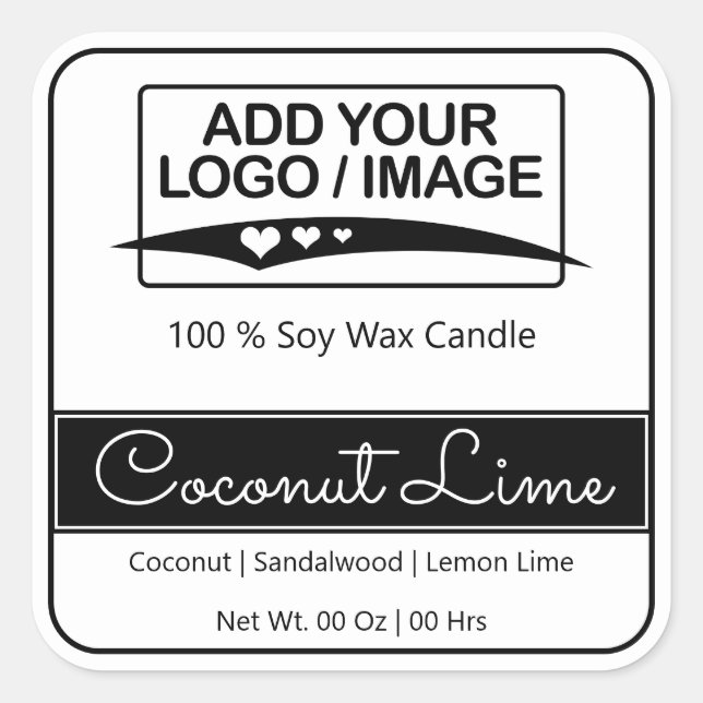 Modern Square Border Simple Black White Logo Image Sticker (Front)