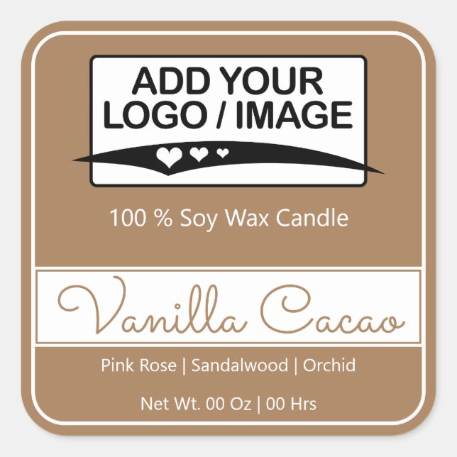 Modern Square Border Simple Light Brown Logo Image Square Sticker (Front)