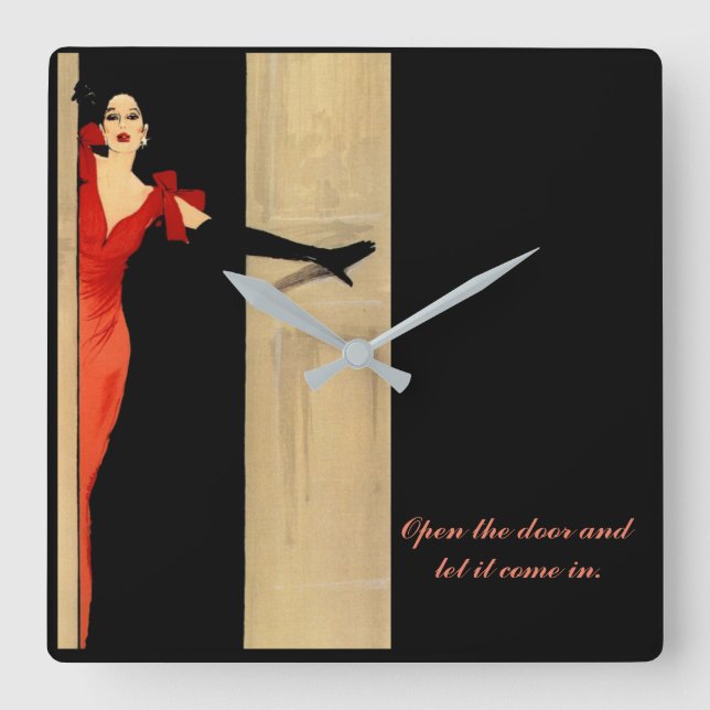 Modern square clock with proverb (Front)