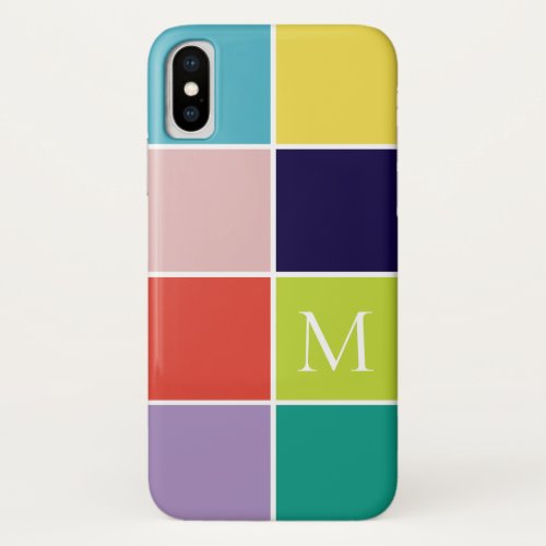 Modern square color block monogram iPhone XS case