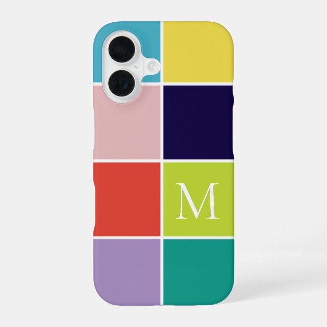 Modern square color block monogram iphone case (Back)
