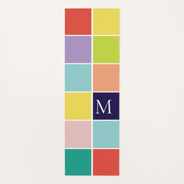Modern square color block monogram yoga mat (Front)