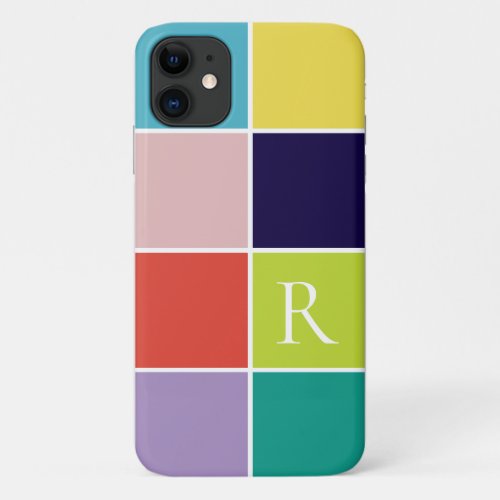 Modern square color block monogrammed iPhone 11 case