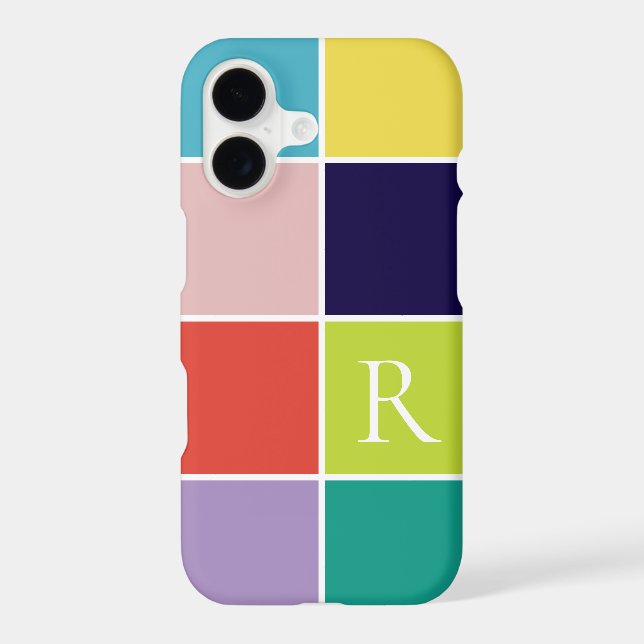 Modern square color block monogrammed iphone case (Back)