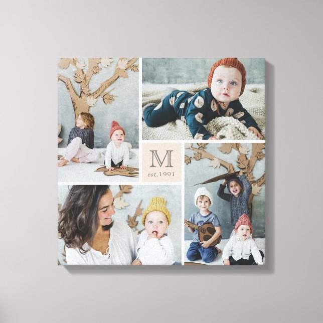Modern Square Family Monogram Photo Collage Canvas (Front)
