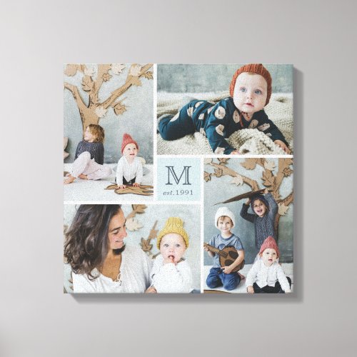 Modern Square Family Monogram Photo Collage Canvas