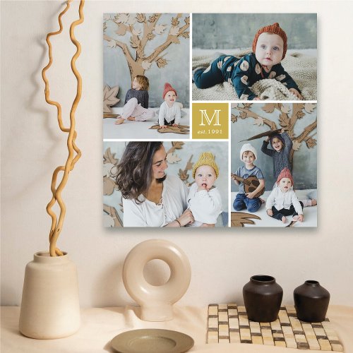 Modern Square Family Monogram Photo Collage Canvas