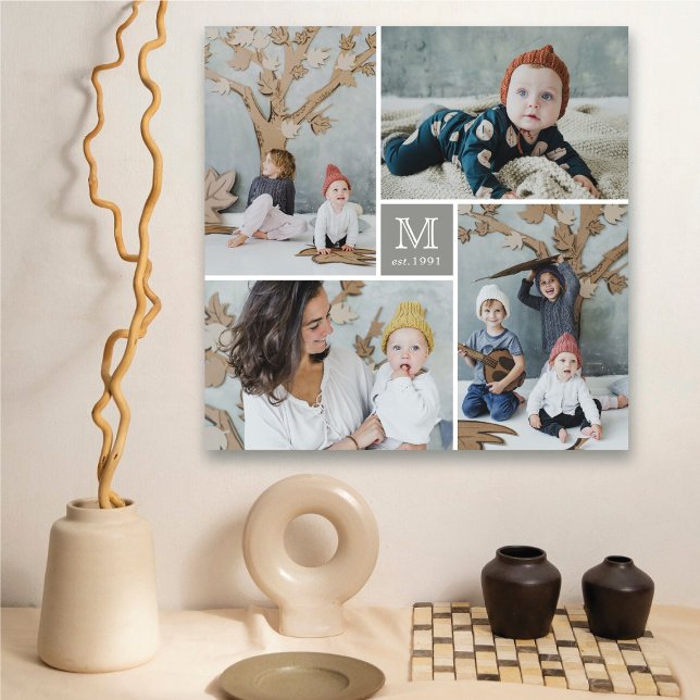 Modern Square Family Monogram Photo Collage Canvas (Modern Square Family Monogram 4 Photo Collage Canvas @ fat_fa_tin)